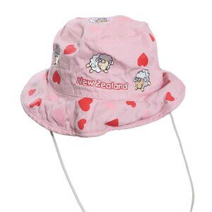 Girls Pink Sheep Heart Print Bucket Hat New Zealand Souvenir Embroidered Kids